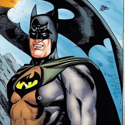 Image similar to batman looks like dwight schrute, dc comics, 4 k scan