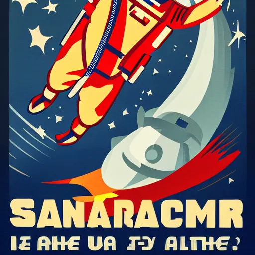 Image similar to space program propaganda poster, astronaut, art deco style