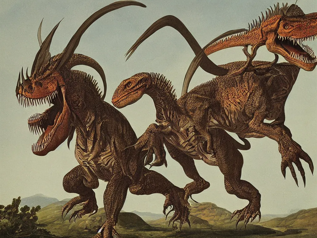 Prompt: tyrannosaurus rex biological painting by john audubon