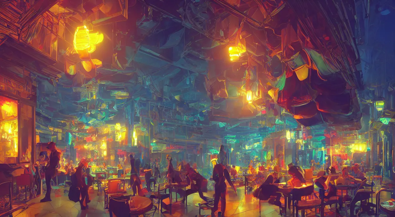 Image similar to bazaar zouk oriantal multicolorful sky shine place mosquet painting stylized digital video game icon global illumination ray tracing 8 k hd resolution, by ilya kuvshinov and cushart krentz and gilleard james