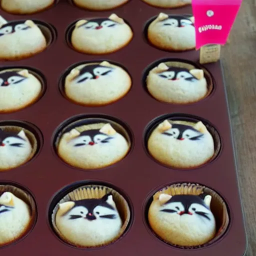 Prompt: photo of muffins that look like cats