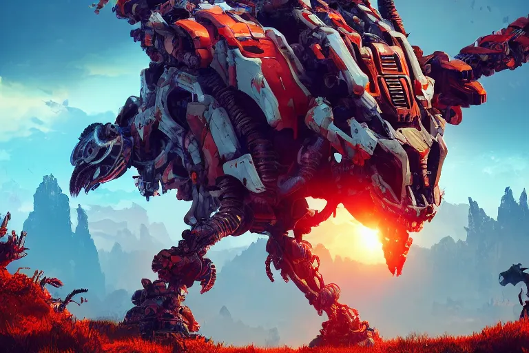 Image similar to ravager machine mecanical creature robot of horizon forbidden west horizon zero dawn bioluminiscence global illumination ray tracing hdr fanart arstation by ian pesty and alena aenami artworks in 4 k