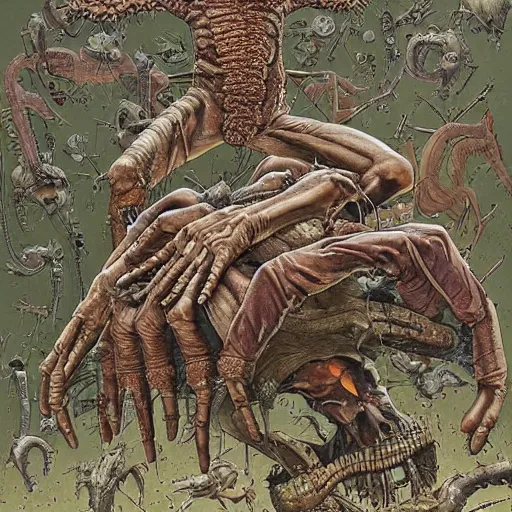 Prompt: an impossible nightmare beyond comprehension, very very detailed painting by geof darrow and greg rutowski and hr giger