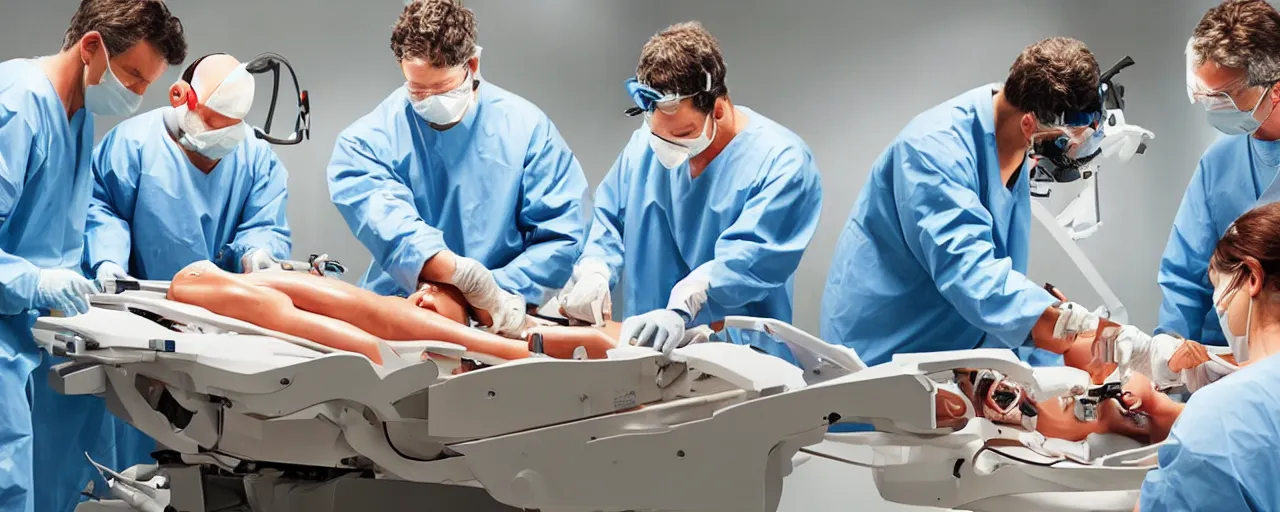 Image similar to three surgeons performing an operation on a jigsaw puzzle on an operating table, 16k, ultra realistic