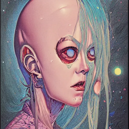 Prompt: original jean giraud art painting pastel goth aesthetic, creepy kawaii, highly detailed, rossdraws