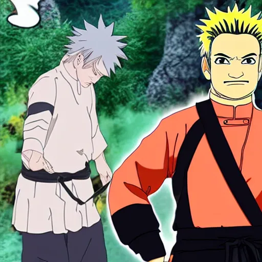 Image similar to gordon ramsey in naruto, ninja outfit, forest, anime style