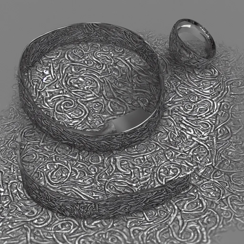 Image similar to the ring from lord if the rings with an imprinted ruler, cm scale imprinted on the inside of the ring, one ring to rule them all, highly detailed, 8 k, trending on artstation, mystic, rpg artwork