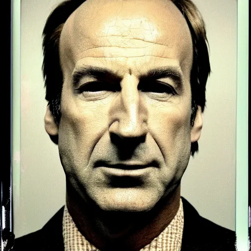 Prompt: Mugshot Portrait of Saul Goodman, taken in the 1970s, photo taken on a 1970s polaroid camera, grainy, real life, hyperrealistic, ultra realistic, realistic, highly detailed, epic, HD quality, 8k resolution, body and headshot, film still, front facing, front view, headshot and bodyshot, detailed face, very detailed face