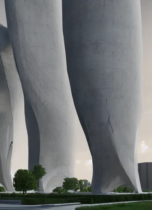 Prompt: highly detailed realistic architecture 3 d render of a huge high futuristic stele sculpture made of concrete in zaha hadid style standing in city park, archdaily, made in unreal engine 4 octane render