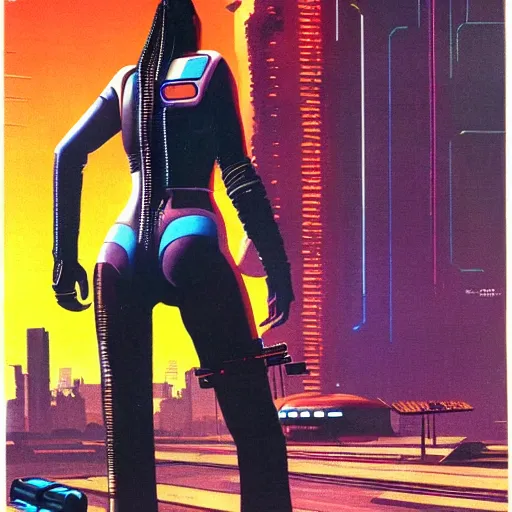 Image similar to cable plugged in, back of head, cyberpunk woman, computer, 1 9 7 9 omni magazine cover, style by vincent di fate, cyberpunk 2 0 2 0