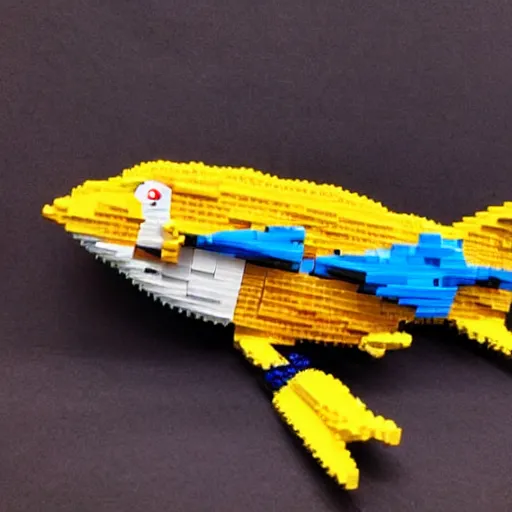 Image similar to lego sculpture of a rocket fish, thoughtful, elegant, real