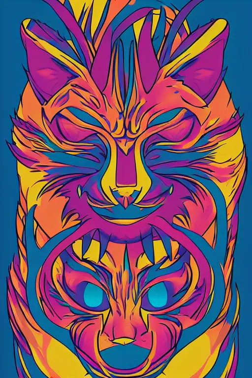 Image similar to demon cat, art by brian miller, sticker, colorful, illustration, highly detailed, simple, smooth and clean vector curves, no jagged lines, vector art, smooth