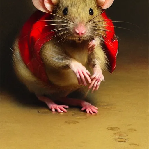 Image similar to a portrait of a hamato yoshi rat wearing a red kimono, hairy, feet, tail. highly detailed painting by gaston bussiere, craig mullins, j. c. leyendecker, furry