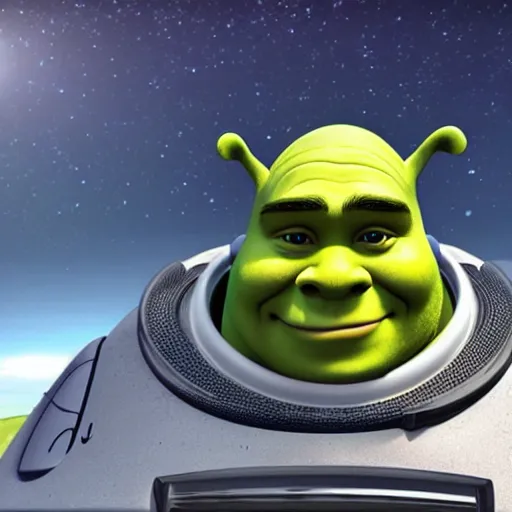 Image similar to shrek attached to a spacex rocket, cinematic lighting, detailed, sharp focus