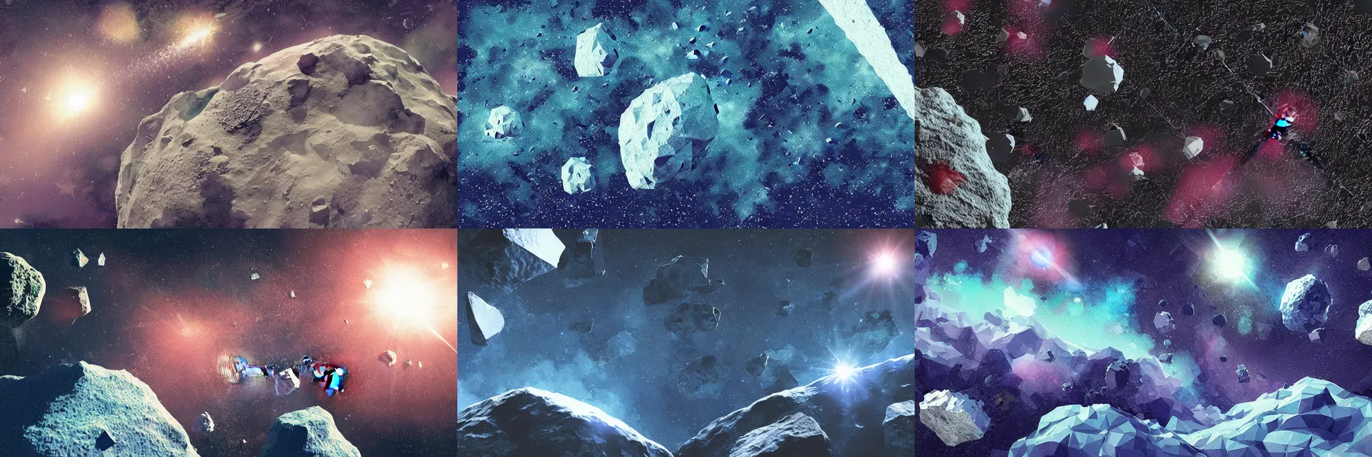 Prompt: a shower of asteroids hitting a planet, from outer space, beautiful low poly watercolour illustration