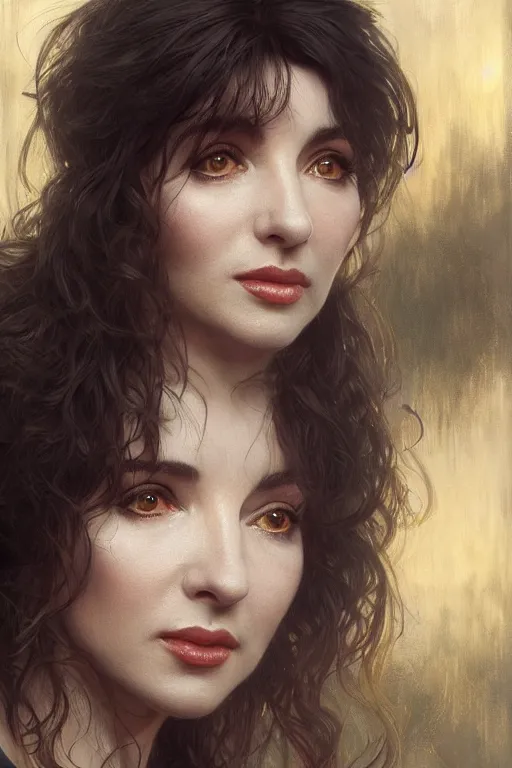 Prompt: painting of kate bush, ultra realistic, sharp details, sensual, subsurface scattering, intricate details, warm lighting, beautiful features, highly detailed, photorealistic, octane render, 8 k, unreal engine, art by artgerm and greg rutkowski and alphonse mucha