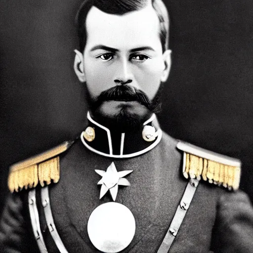 Image similar to tsar nicholas ii as iron man, historical photograph, highly detailed, full length portrait, photorealistic face, hd