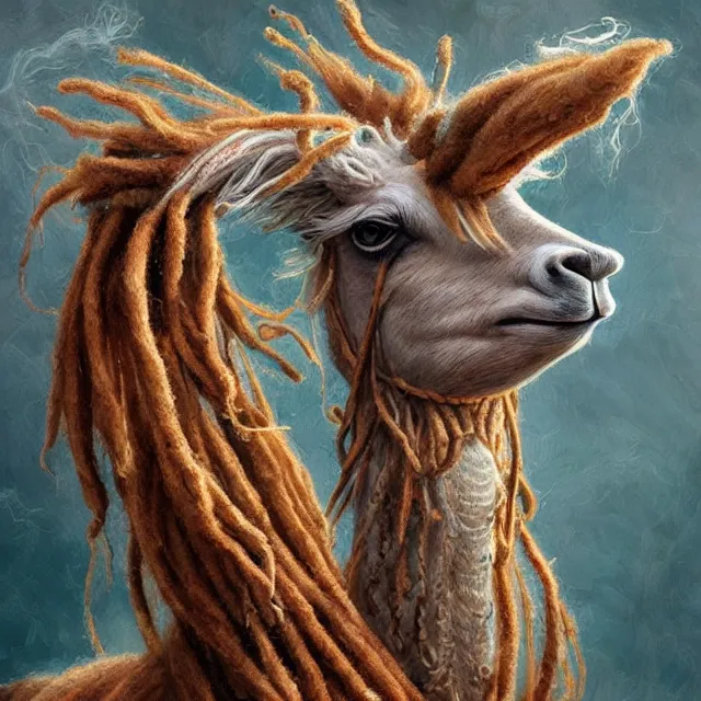 Image similar to llama with dreadlocks, by mandy jurgens, ernst haeckel, artgerm, james jean