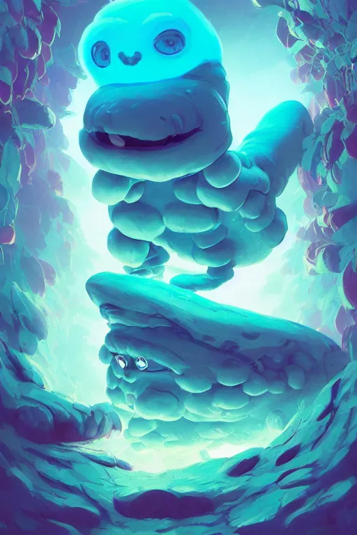 Image similar to smurf ghost creature animal sushi cristal very big eye roots cactus elemental flush of force nature micro world fluo fishscale, behance hd by jesper ejsing, by rhads, makoto shinkai and lois van baarle, ilya kuvshinov, rossdraws radiating a glowing aura global illumination ray tracing hdr