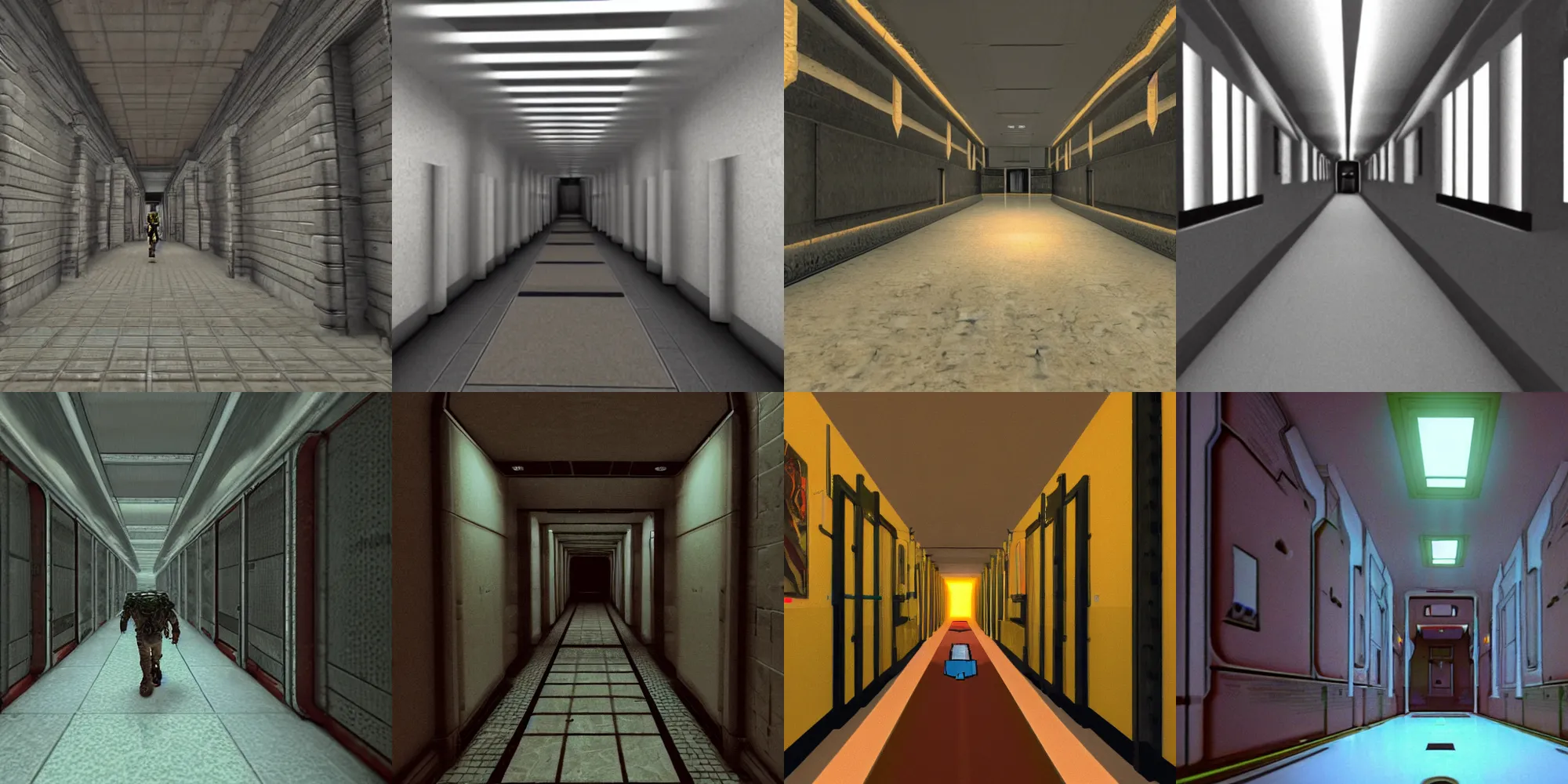 Prompt: the corridor is long in the style of the video game doom