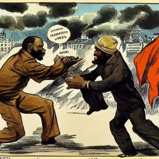 Image similar to fight between black person and lenin