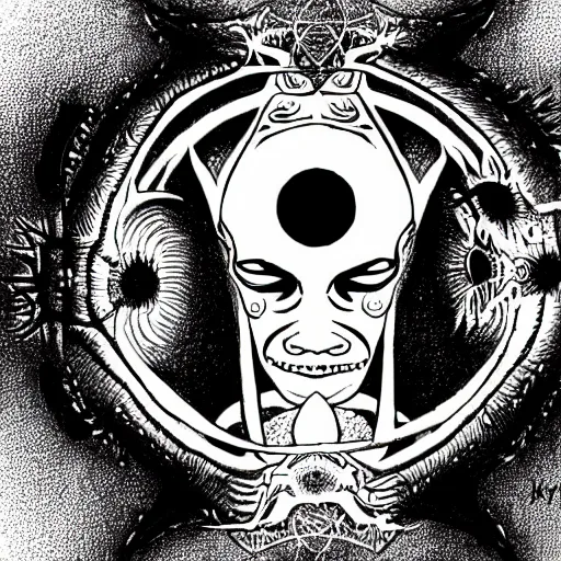 Image similar to a drawing of a person with a sun above them, an illustration of by h. p. lovecraft, deviantart, samikshavad, lovecraftian, logo, wiccan