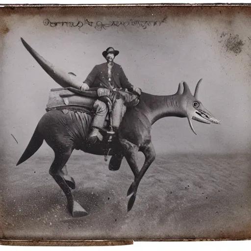 Image similar to underwater tintype photo of a cowboy riding a giant squid