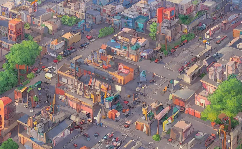 Prompt: a realistic cell - shaded studio ghibli concept art from paprika ( 2 0 0 6 ) of an overpopulated construction site city filled with living cars with faces and eyes, portal, hd, 4 k, hq