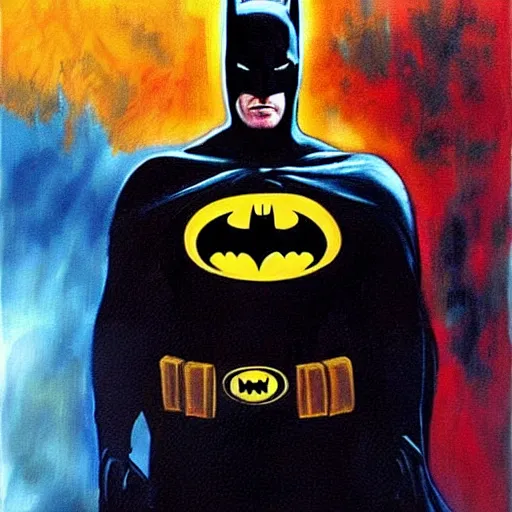 Image similar to Painting of a batman dark knight by Christopher Nolan oil painting