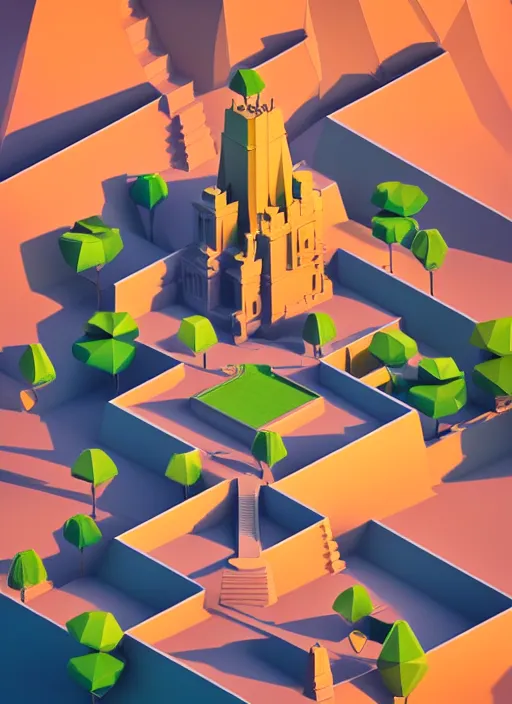 Prompt: a low poly isometric render of mysore in the style of monument valley, intricate, elegant, smooth shading, soft lighting, illustration, simple, solid shapes, by magali villeneuve, jeremy lipkin and michael garmash, rob rey and kentaro miura style, octane render