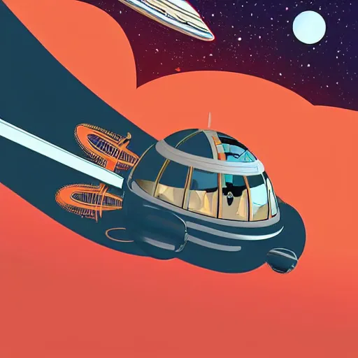 Prompt: retrofuturistic illustrations of space travel by mehmet reha tugcu from behance