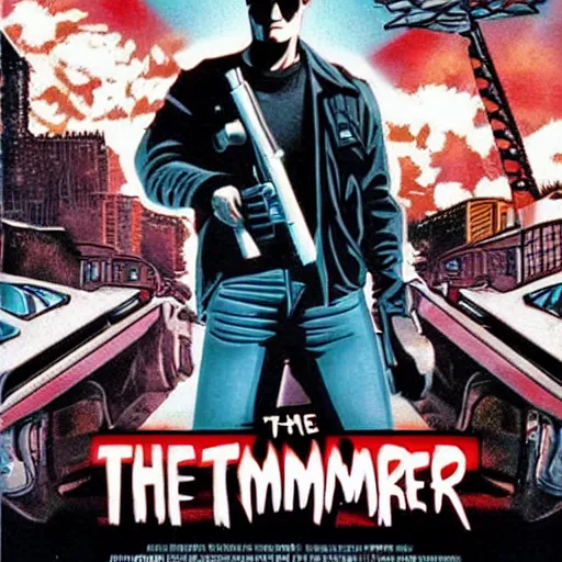 Prompt: the terminator 1 9 8 4 sucks a lollipop ghibli character in the style of a movie poster