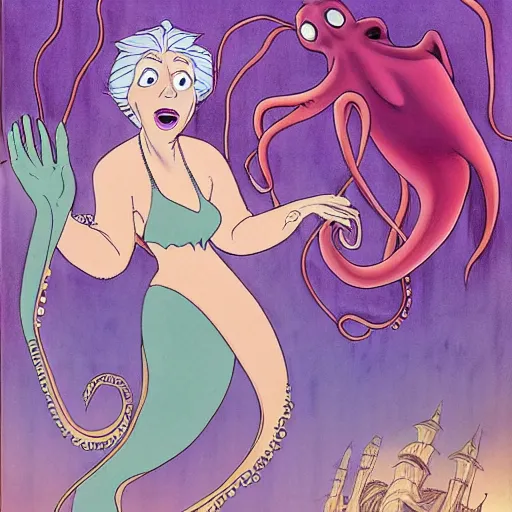 Image similar to ursula the sea witch, boris johnson, ( ( ( ( octopus ) ) tentacles ) ), by glen keane, disney
