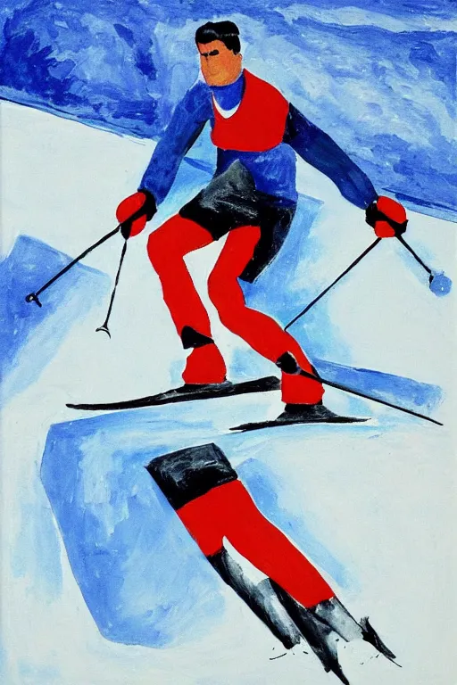 Prompt: robert lewandowski skiing by picasso