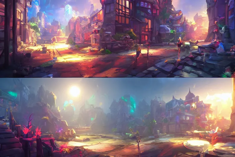 Prompt: photo cartoon illustration comic manga painting of apartments environement : 6 fantasy environement, digital painting, volumetric lighting by feng zhu, 3 d alejandro alvarez alena aenami artworks in 4 k beeple, by thomas kinkade hearstone league of legends dofus overwatch