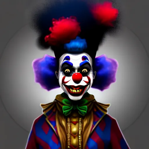 Prompt: dark and black clown jester , highly detailed , digital art, devian art , artstation , trending on artstation , HD , 4k