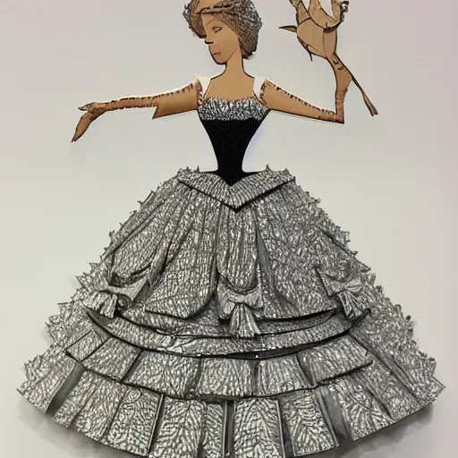 Image similar to cut paper sculpture of cinderella in her ball gown