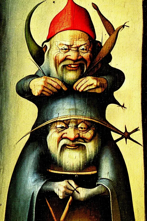 Prompt: hieronymus bosch painting of a gnome