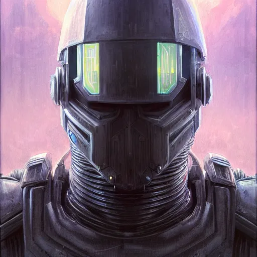 Prompt: the void knight as a realistic scifi cyberpunk knight, closeup portrait art by donato giancola and greg rutkowski, vintage retro scifi, realistic face, digital art, trending on artstation, symmetry!!!