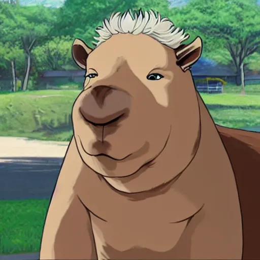 Image similar to Bernie Sanders riding a capybara anime