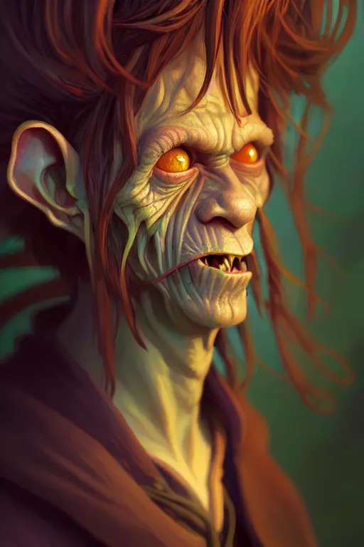 Image similar to beautiful young goblin wizard, highly detailed, digital painting, artstation, sharp focus, illustration, art by tan zi and ayanamikodon and alphonse mucha and wlop