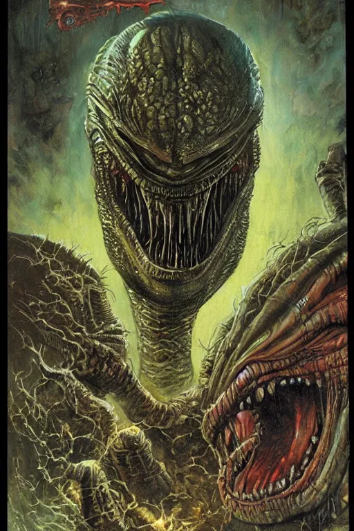 Image similar to alien monster by wayne barlow, basil gogos, ryan pancoast, greg staples, norman rockwell