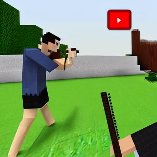 Prompt: youtuber technoblade with a crrown against youtuber dream in minecraft