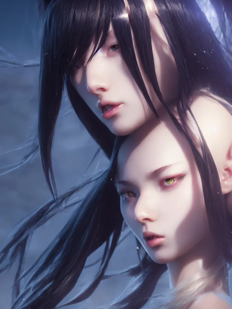 Image similar to extremely beautiful aesthetic ego sword in a shape of girl, black long hair, occlusion shadow, specular reflection, rim light, unreal engine, octane render, artgerm, artstation, art by hiroaki samura and jiro matsumoto and yusuke murata, high quality, highly detailed 8 k, fantasy illustration