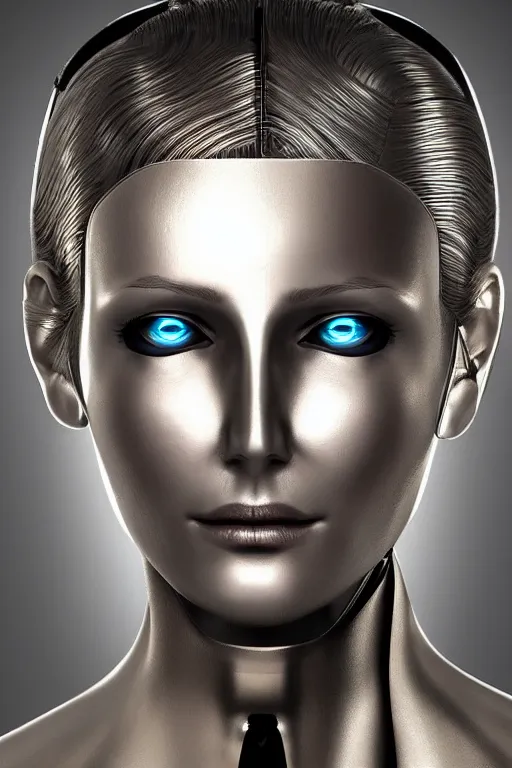 Image similar to robot with human face, female head, woman human face, human face realistic, human head, cyborg frame concept, cyborg by ales-kotnik, sci-fi android female