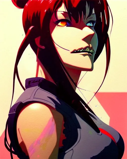 Image similar to a ultradetailed beautiful panting of revy from black lagoon, by conrad roset, greg rutkowski and makoto shinkai, trending on artstation