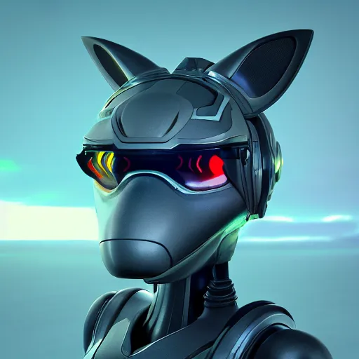 Prompt: very very beautiful furry art, bust profile picture of a robotic anthro shark, visor screen for face, snout under visor, commission on furaffinity, cgsociety, octane render