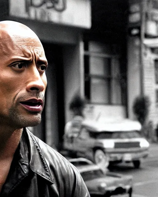 Image similar to film still close - up shot of dwayne johnson as travis bickle from the movie taxi driver. photographic, photography