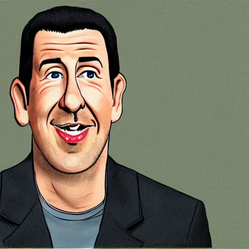 Image similar to a lifelike accurate caricature drawing of adam sandler