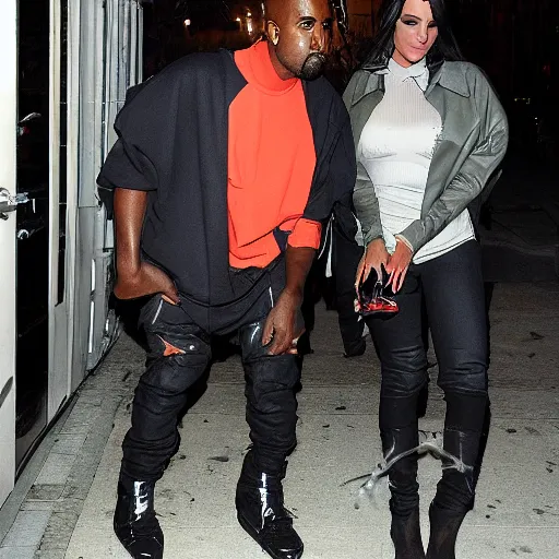 Prompt: kanye and kim eating spiders